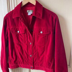 Boxy Cropped Red Velvet "jean" Jacket